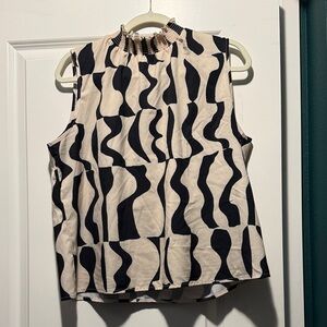 SHEIN Black and Cream Wave Pattern Blouse